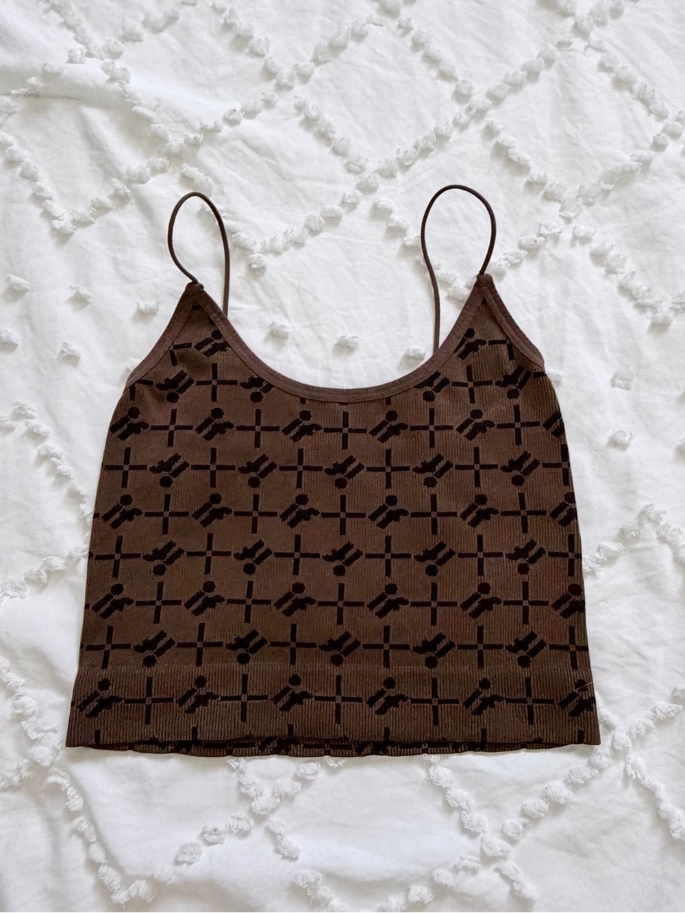 iets frans… Brown Monogram Ribbed Knit Cami Tank | Size S
